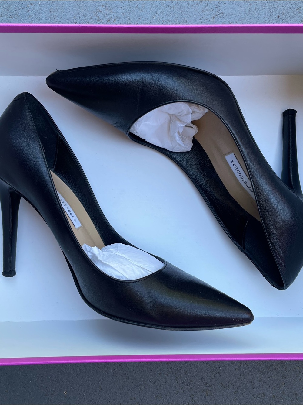 Diane Von Furstenberg DVF  Bethany Black Nappa Leather Stiletto Heels Pumps 6